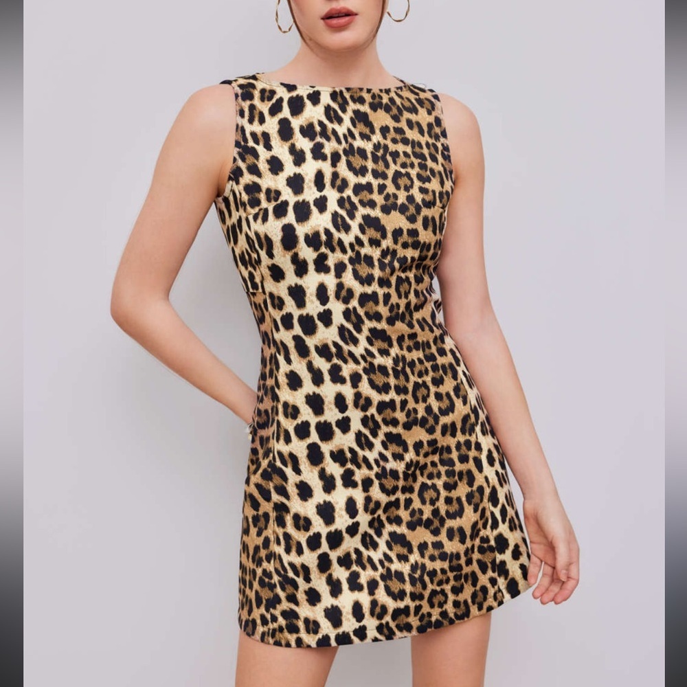 Leopard Cheetah Print Sleeveless Dress - Picture 5 of 9